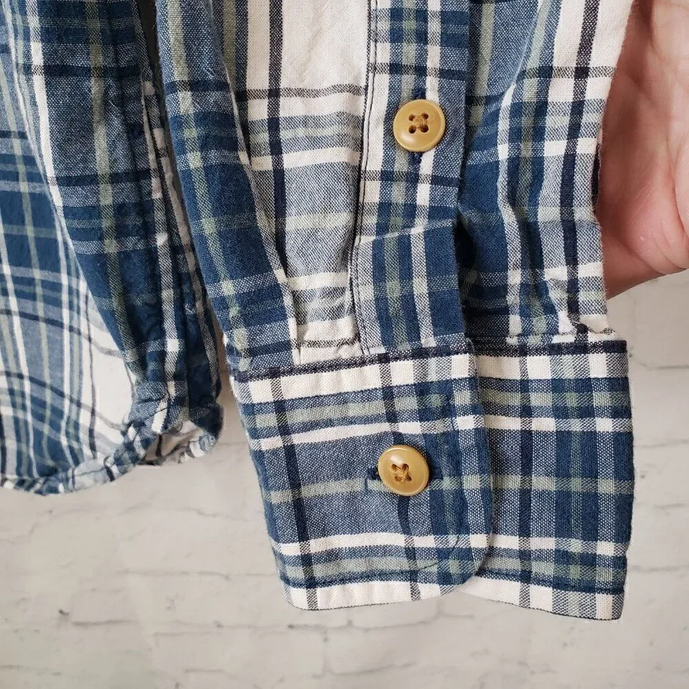 J. Crew Mens Casual Button Front Shirt Size S Blue Plaid Midweight 100% Cotton